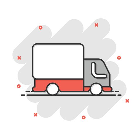 Delivery truck icon in comic style. Van cartoon vector illustration on white isolated background ...