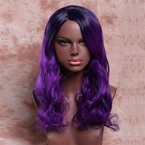 [54% OFF] Long Side Parting Curly Black Mixed Purple Women's Fashion Synthetic Hair Wig | Rosegal