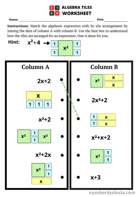 Free Printable Algebra Tiles Worksheets [PDF] - Number Dyslexia