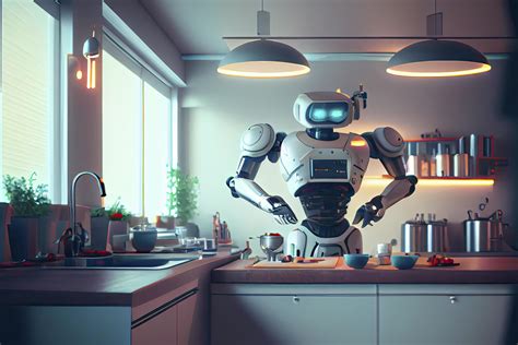 Robot chef cooking in kitchen of future home genius, smart robot ...