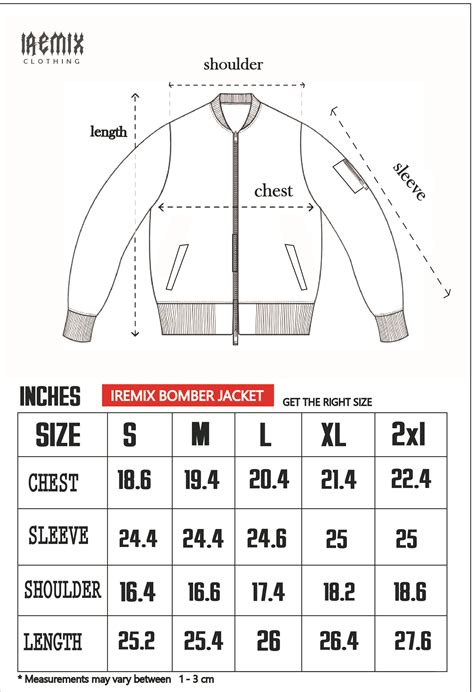 Size Chart For Jackets