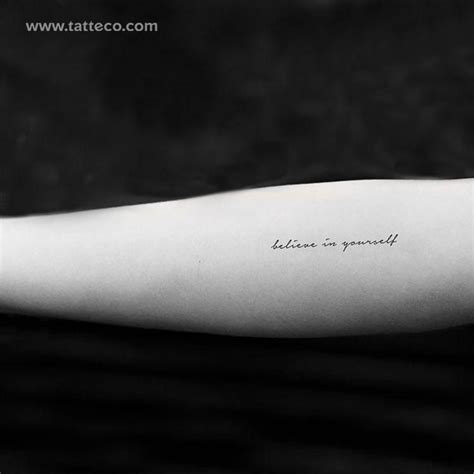 Handwritten script 'believe in yourself' temporary tattoo. Nº of ...