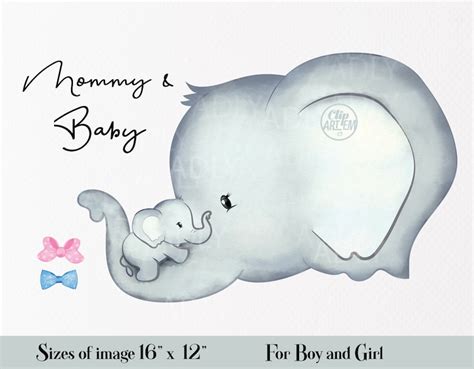 Mommy and Baby Elephant clip art illustration. Watercolor | Etsy