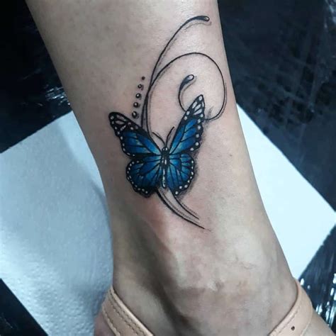 Blue Butterfly Tattoos On Leg