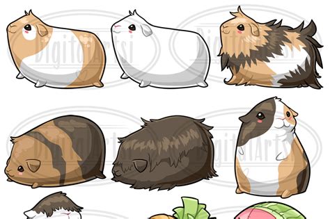 Kawaii Guinea Pigs Clipart By Digitalartsi | TheHungryJPEG.com