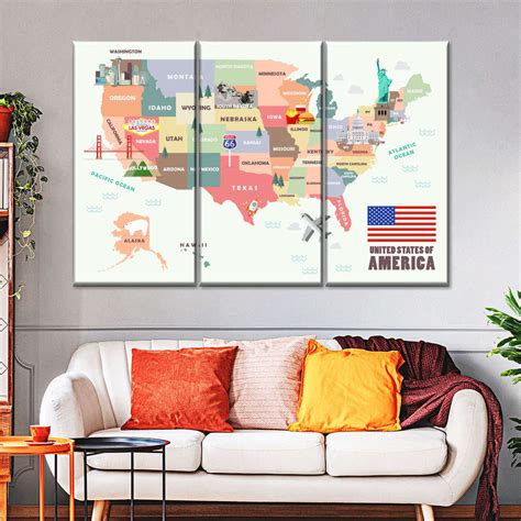 USA Attractions Map Wall Art | Digital Art