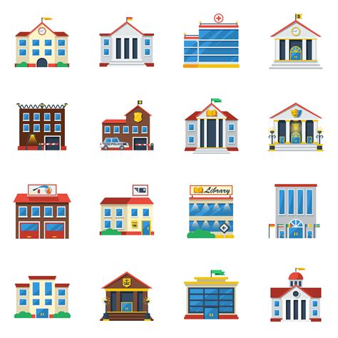 Government Buildings Flat Color Icon Set 473060 Vector Art at Vecteezy