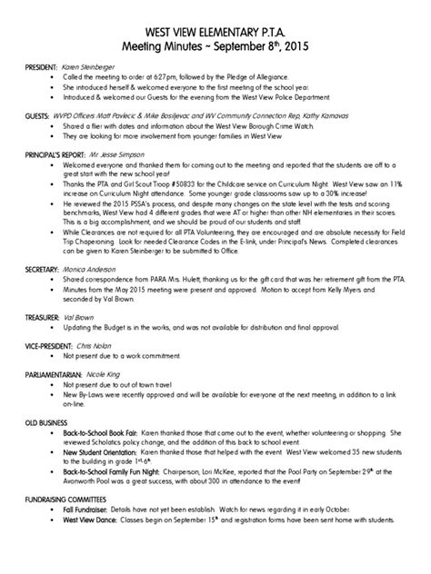 Pta Meeting Minutes Template