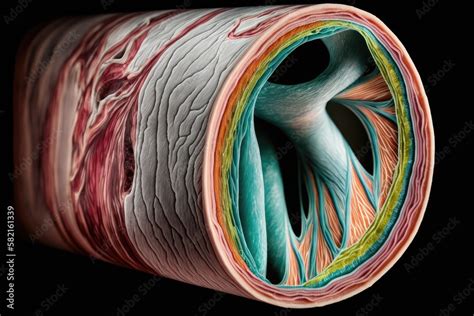 cross-section of human arm muscle fibers and veins, created with ...