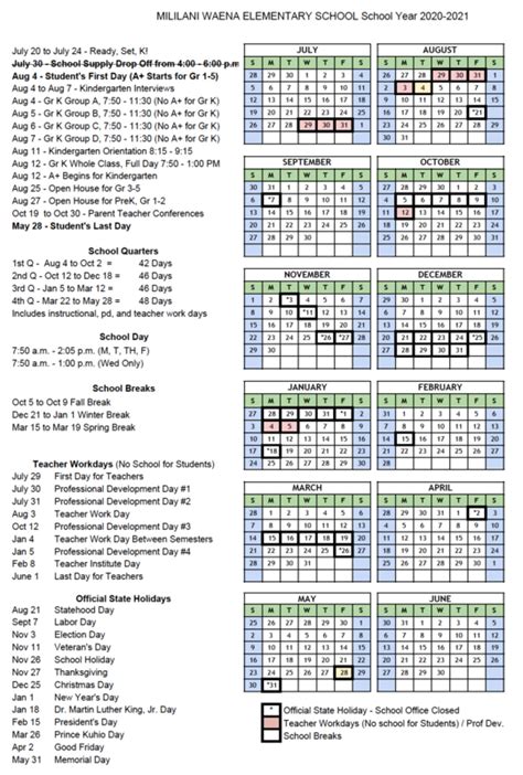 Mililani Uka Elementary School Calendar 2024 - Schoolcalendars.net