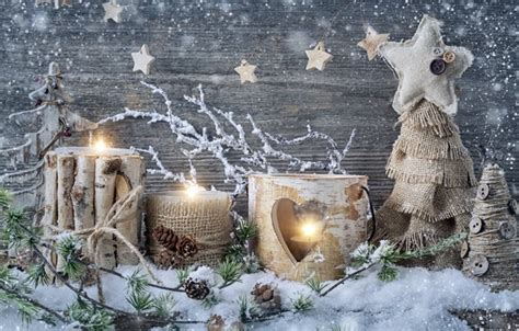 Wallpaper snow, decoration, candles, New Year, Christmas, Christmas ...