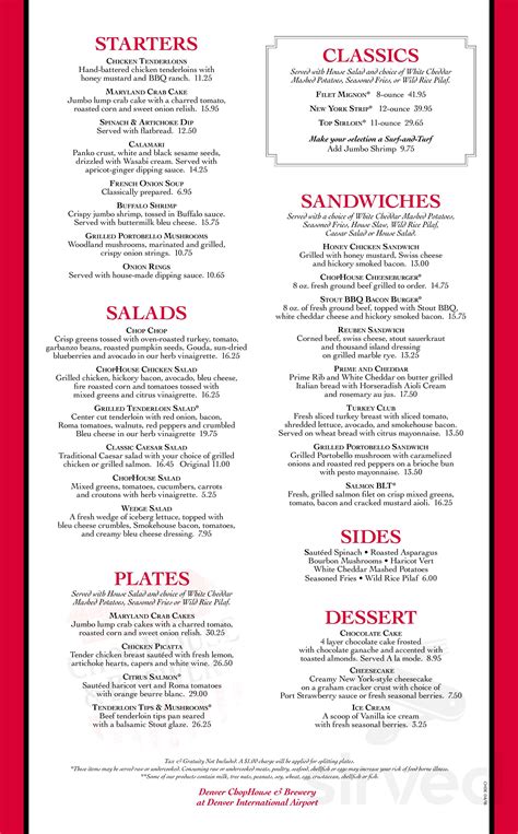 Menu for Denver ChopHouse in Denver, Colorado, United States