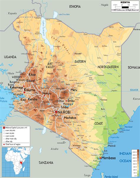 Physical Map of Kenya - Ezilon Maps