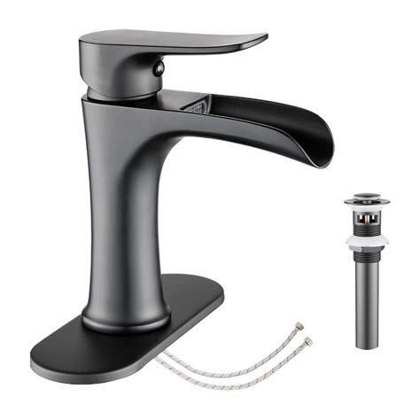 Buy Waterfall Bathroom Faucet Black YUNDOOM Matte Black with Pop Up ...