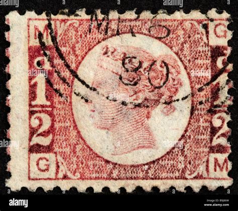 Victorian British postage Stamp, half penny red 1870 SG 48 used Stock Photo: 23143873 - Alamy