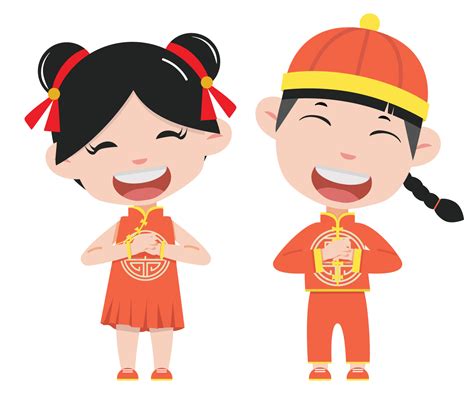 Chinese Kids cartoon greeting pose 5453160 Vector Art at Vecteezy