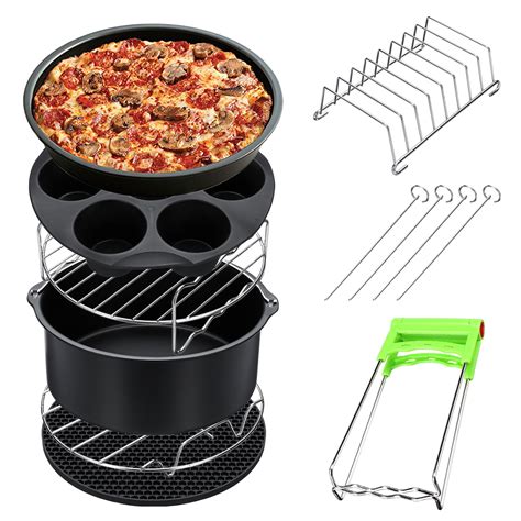 8Pcs 8 Inch Air Fryer Accessories Set Chips Dish Baking Pizza Pan Kitchen Toolss 5.2~5.8QT ...