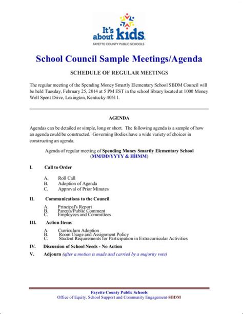 School Meeting Agenda Template