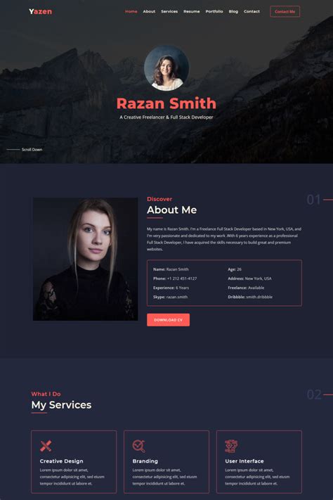 Yazen - Personal Portfolio Landing Page Template | Portfolio web design, Web design, Portfolio ...