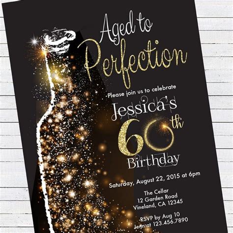 60th Birthday Invitation. Aged to Perfection. Black and Gold | Etsy | 60th birthday invitations ...