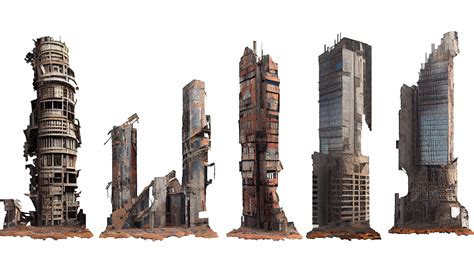 Ruined skyscrapers on isolated transparent background png 21027426 PNG