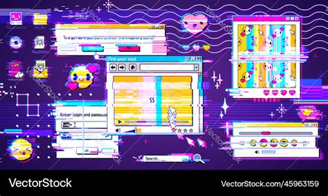 Retro y2k window browser screen with glitch effect