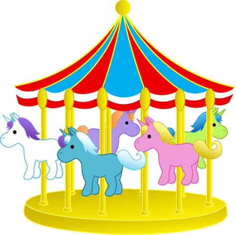 Cute Carnival Carousel With Ponies - Free Clip Art