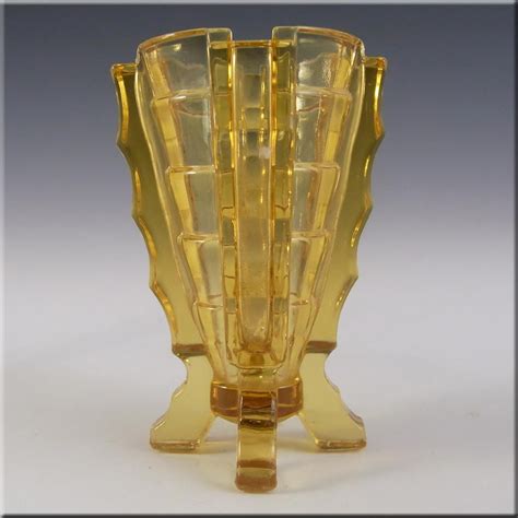 Bagley #3007 Art Deco 4.25 Vintage Amber Glass 'Bamboo' Vase | Amber ...