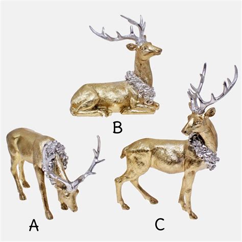 Assorted Gold Reindeer Statues with Pearl Finished Antlers Christmas Decoration