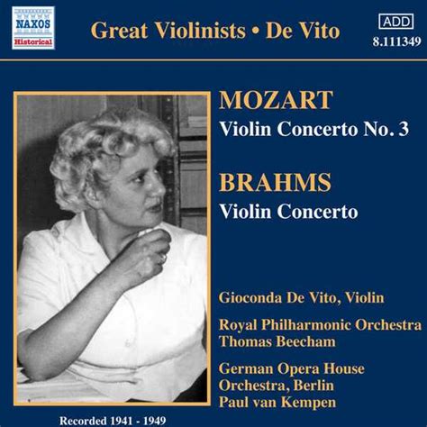 Great Violinists: Gioconda De Vito: Mozart, Brahms - Violin Concertos (FLAC) - BOXSET.ME