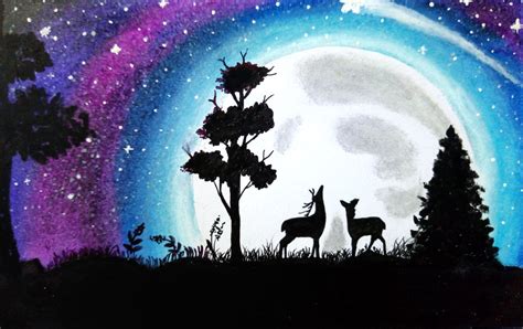 GM_Creations on Twitter: "Moonlight ⚪scenery drawing with Oil Pastel ...