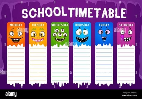 Education school timetable or student schedule with cartoon vector ...