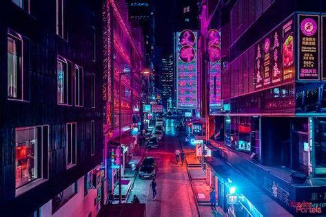 Neon cyberpunk city street, urban slum district, blade runner like ...