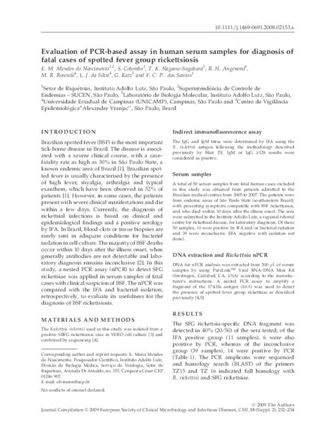 (PDF) Evaluation of PCR-based assay in human serum samples for diagnosis of fatal cases of ...