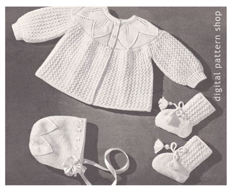 Vintage Baby Knitting Pattern Sweater Bonnet Booties Leaf & - Etsy