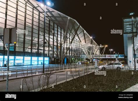 Terminal of Gdansk airport (GDN) in Poland. Exterior view of The Gdansk ...