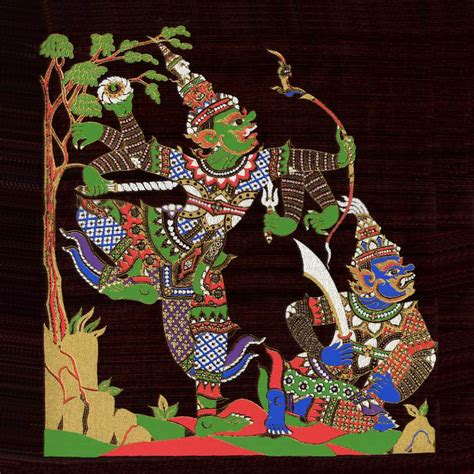 Thai painting on heavy dark maroon Thai Silk 12″ x 12″ – Product Code ...