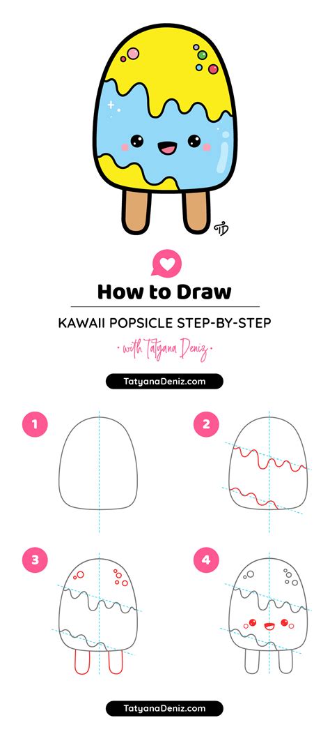 How to Draw Cute Cartoon Popsicle with a Face Step-by-step