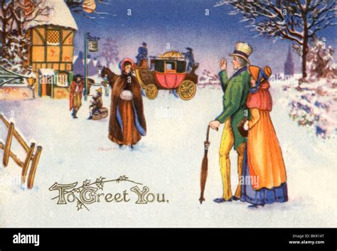 Christmas Card - Victorian Snow Scene Stock Photo - Alamy