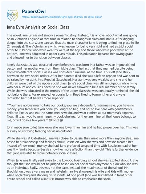 Jane Eyre Analysis on Social Class - Free Essay Example - 1351 Words | PapersOwl.com