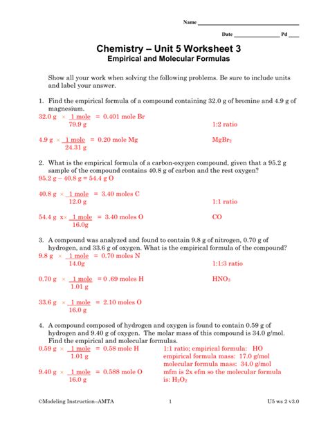 Chemistry Unit 4 Worksheet 2 Answers — db-excel.com