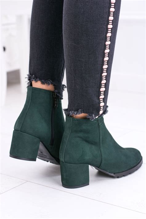 Women's Green Leather Boots Nicole | Cheap and fashionable shoes at Butosklep.pl