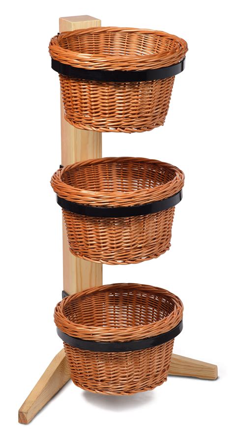 3-Tier Round Wicker Basket Display Floor Stand – Prestige Wicker