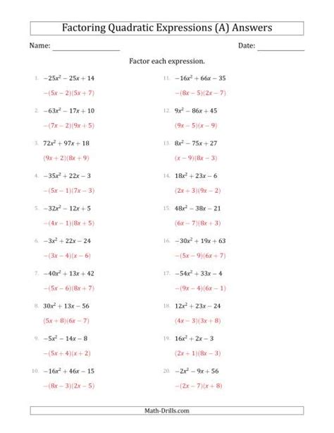 Factoring Quadratic Expressions with Positive or Negative 'a ...