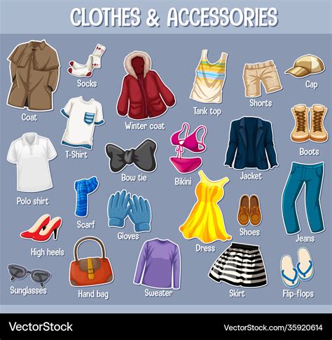 Clothes and accessories with names isolated Vector Image