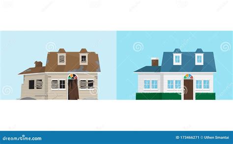 Old Abandoned House and New Renovation House Stock Vector - Illustration of construction, front ...