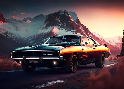 'Dodge Charger Vintage' Poster, picture, metal print, paint by Artexio | Displate