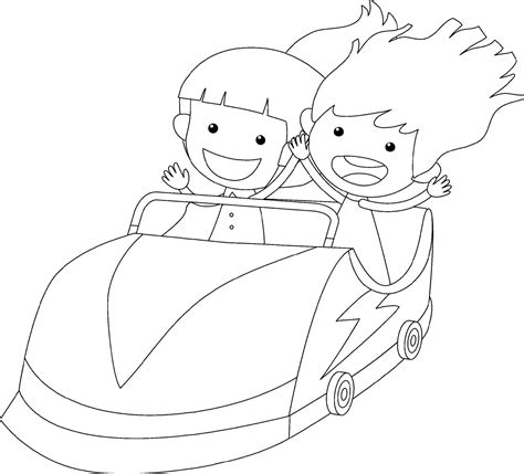 Two girl in racing car black and white doodle character 6889159 Vector ...