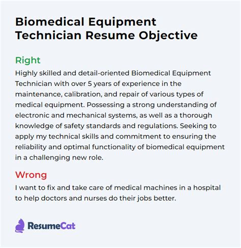 Top 15 Biomedical Equipment Technician Resume Objective Examples