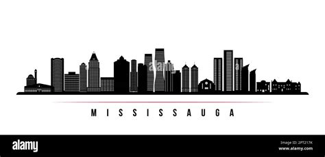 Mississauga skyline horizontal banner. Black and white silhouette of ...